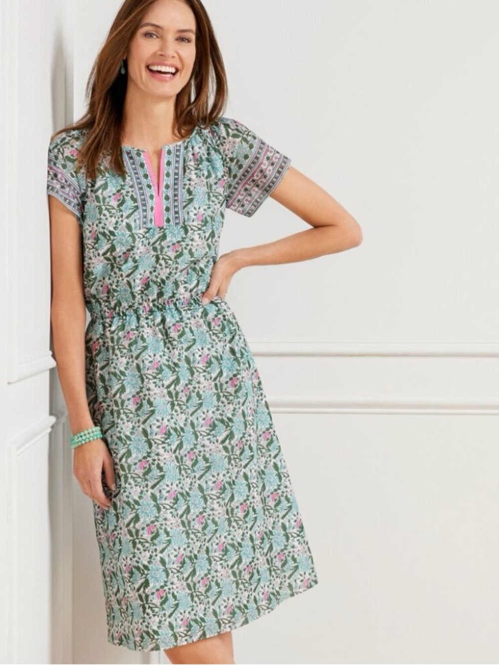 Talbots Mint Green and Pink Floral Midi Dress
